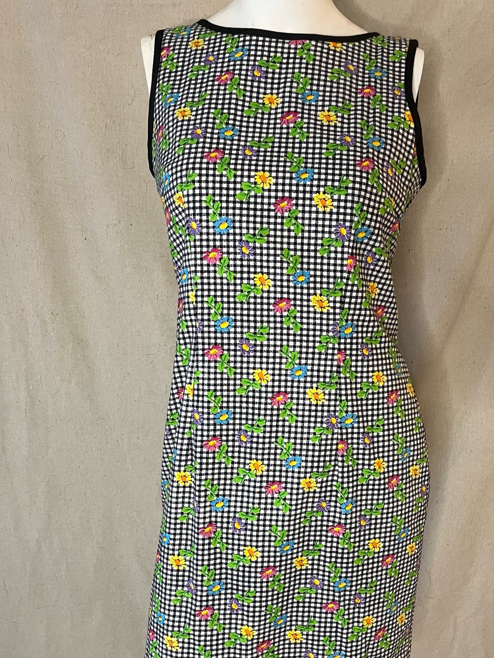 Floral Gingham Sheath Dress in Black and White size 6